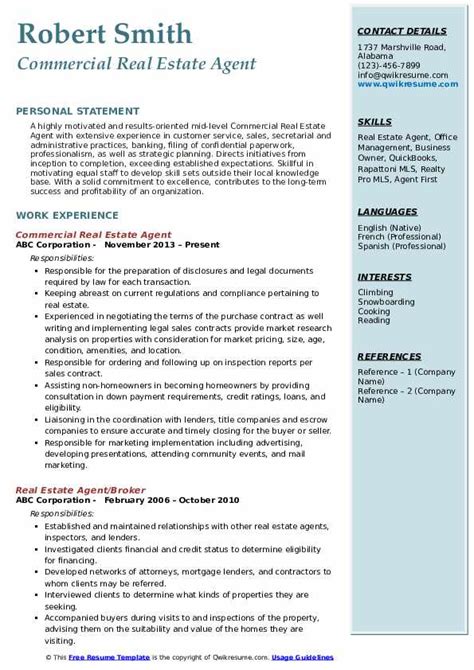 sample real estate agent resume  samples examples
