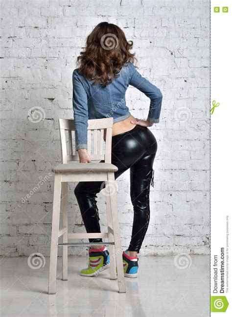 in black tights made of latex stock image image of