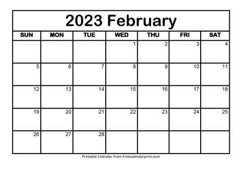 february  calendar printable  blank templates