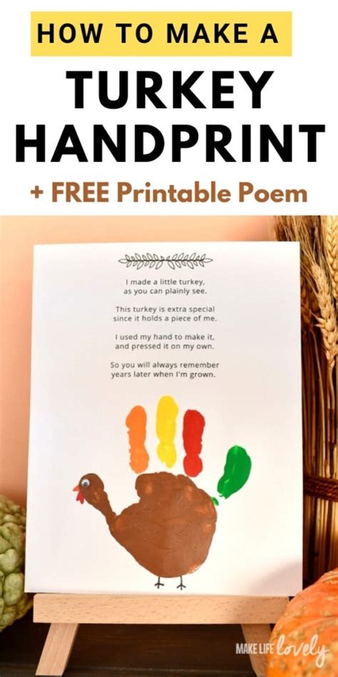 turkey handprint craft  printable turkey handprint poem