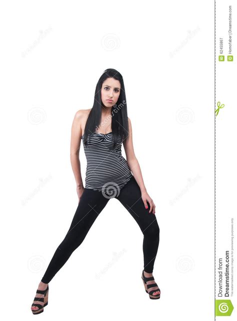 brunette lady wear black leggings leotard and wedge sandals stock image image of lifestyle