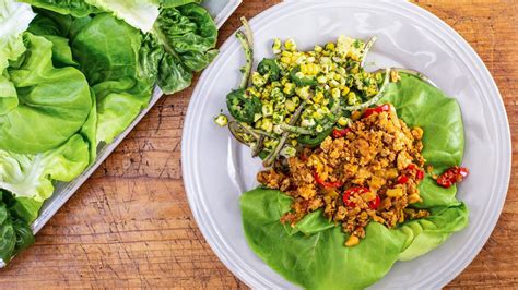 rachael s hot honey n peanut chicken lettuce wraps and griddled corn rachael ray show