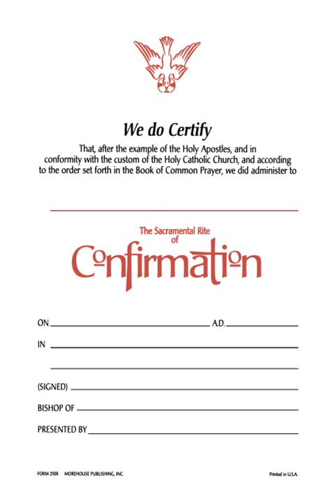 Confirmation Certificate 210r Episcopal Shoppe