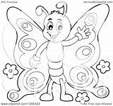 Butterfly Waving Clipart Lineart Illustration Happy Royalty Visekart Vector sketch template
