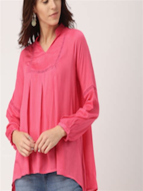 buy    pink solid high  top tops  women  myntra