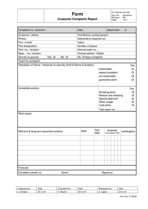 printable customer complaint forms