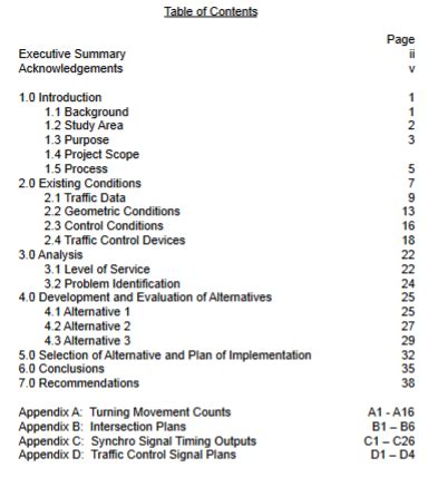 table  contents formatting page number  appendices ms word