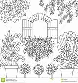 Colorare Coloring Jardim Finestra Vettore Bello Atividades sketch template