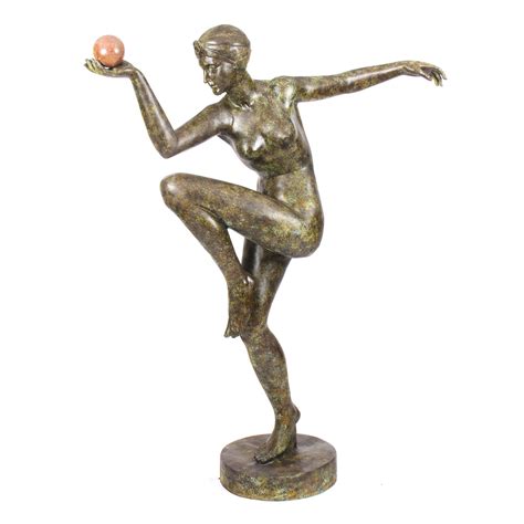 vintage art deco bronze statue  dancing lady  ball late  cent bronze statue deco