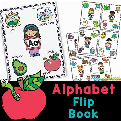 printable alphabet flip book  kids  pixel design