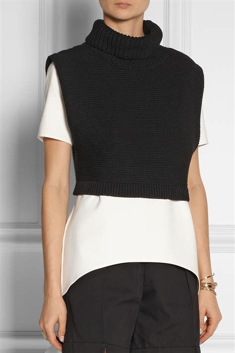 lyst victoria beckham cropped chunkyknit cotton turtleneck sweater in black