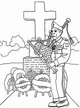 Veteran Coloring Cemetary Veterans Bagpipe Playing Celebrating Remembrance Pages Soldier sketch template