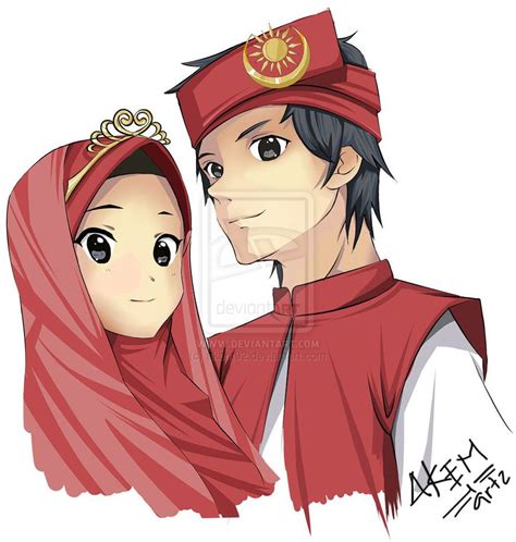populer  gambar kartun muslimah couple terpisah