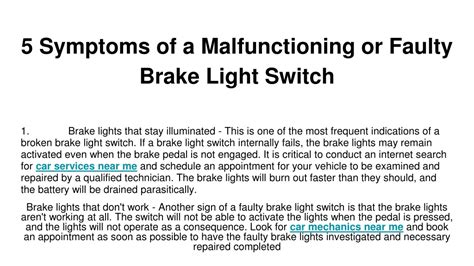 symptoms   malfunctioning  faulty brake light switch powerpoint  id