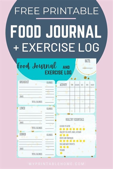 printable food journal  exercise log  printable home food