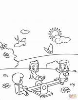 Coloring Kids Play Seesaw Pages Spring Cartoon Printable Playing Para Color Summer Fun Clip Drawing Dibujos School Artwork Con sketch template