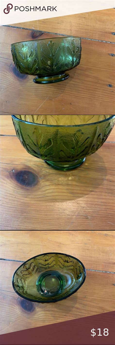 Midcentury Olive Green Glass Bowl Vintage In 2020 Green Glass Bowls