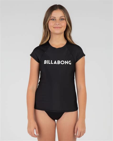 billabong girls dancer short sleeve rash vest in black city beach