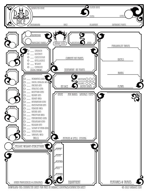 dd character sheet  edition   dnd dice