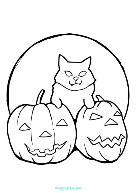 halloween cat  pumpkins coloring pages halloween coloring pages