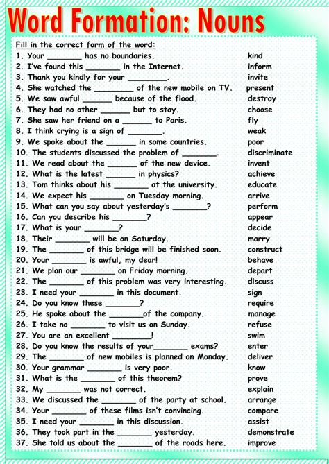 word formation nouns worksheet