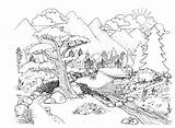 Scenery Natural Drawing Coloring Pages Nature Printable Adults Getdrawings sketch template