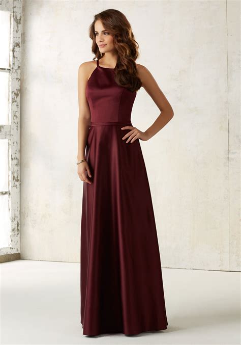 satin bridesmaids dress with matching satin waistband style 21517