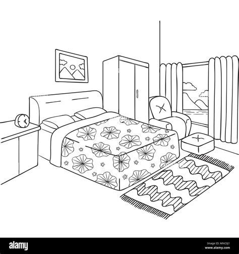hand drawn  bedroom  design element  adult coloring book page