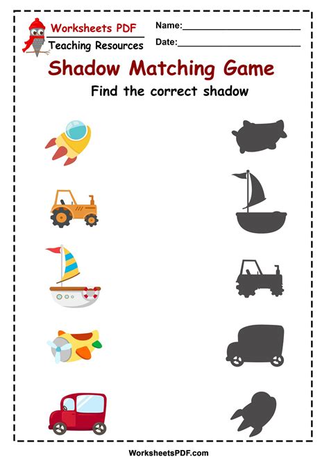 worksheets  shadow matching game