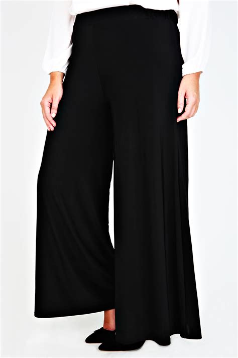 black wide leg pull on palazzo trousers with elasticated waist plus size 16 18 20 22 24 26 28 30 32