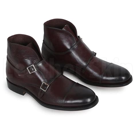 men brown double monk strap genuine leather boots leather skin shop