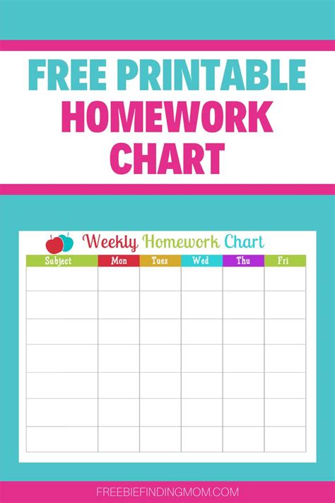 homework chart printable freebie finding mom homework chart