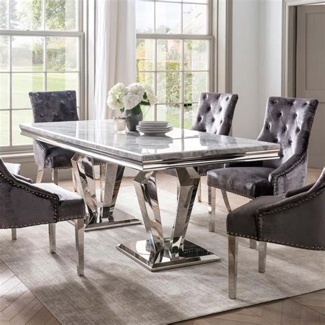 ernest  person narrow dining table stainless steel marble top