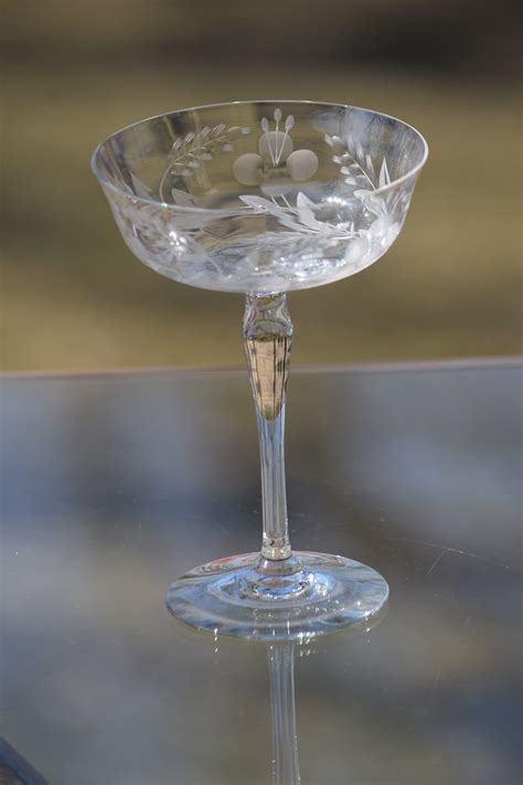 vintage etched cocktail martini glasses set of 4 circa