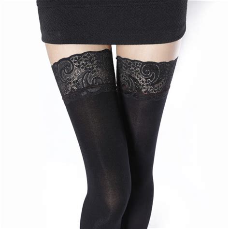 black lace floral top stay up silicone over knee thigh high stockings