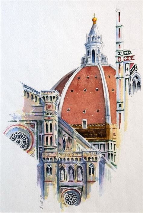 duomo florence florence art watercolor architecture travel