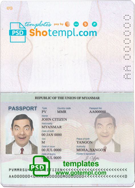 myanmar passport template  psd format   fonts   passport template passport