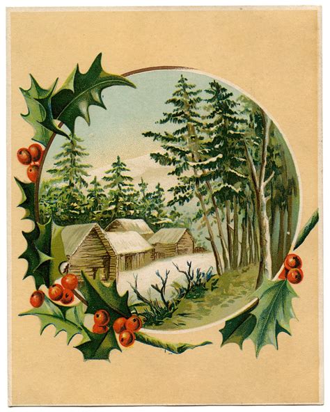 Antique Image Winter Scene And Holly Frame The Graphics