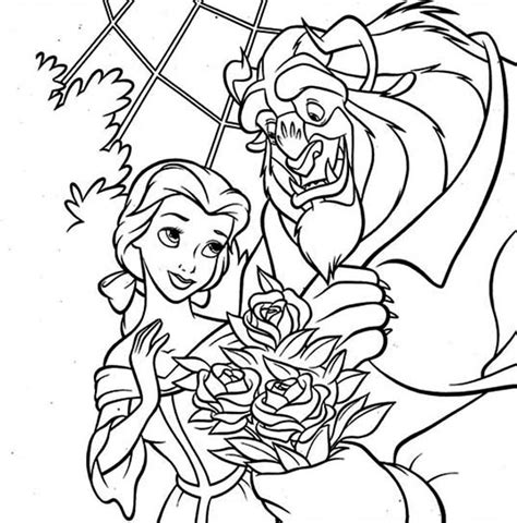 beast give belle  bouquet  flower coloring page