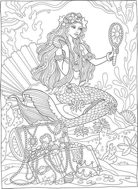 coloring page   mermaid holding  mirror