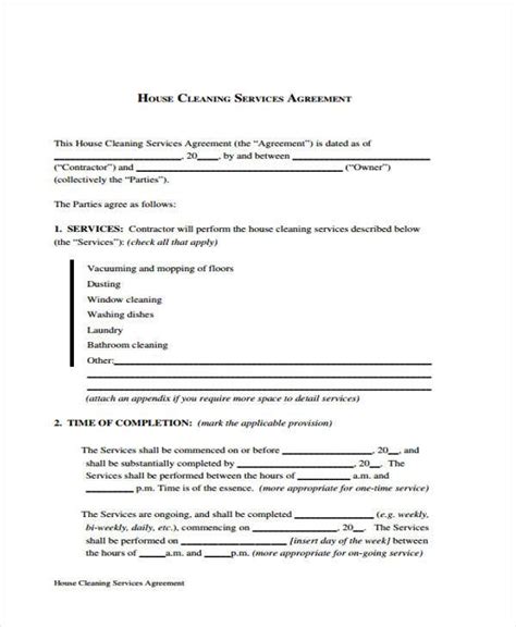 cleaning service client contract template hourpsado