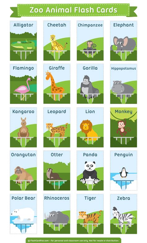 printable zoo animal flash cards