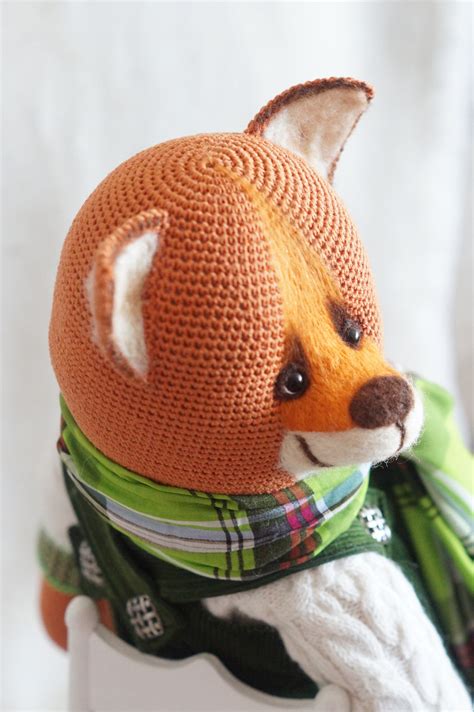 Knitted Fox Knitted Toys Crocheted Fox Big Interior Fox Etsy