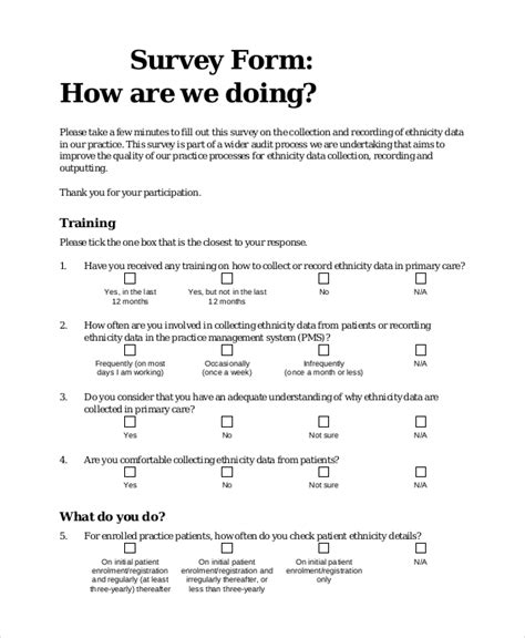 survey form samples  ms word google docs excel