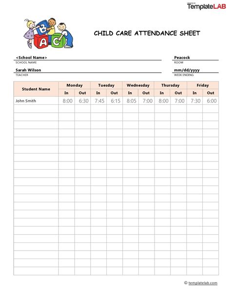 printable attendance sheet templates templatelab