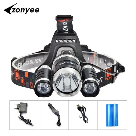 zonyee headlamp flashlight forehead  lumens  led headlight xml  waterproof head light