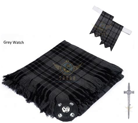 Scottish Traditional Grey Watch Tartan Kilt Fly Plaid Brooch