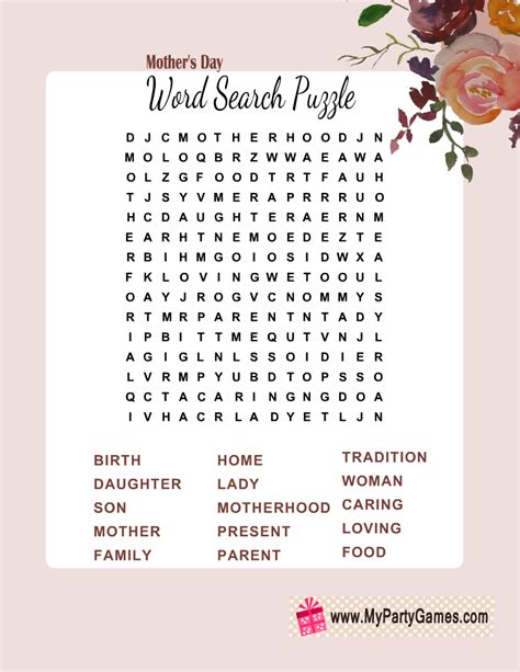 printable mothers day word search puzzle  key printable games