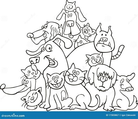 cats  dogs  coloring stock vector illustration  colorless