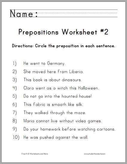 student handouts conjunctions worksheet preposition worksheets